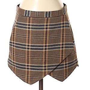 Zara Brown Asymmetric Plaid Preppy Skirt